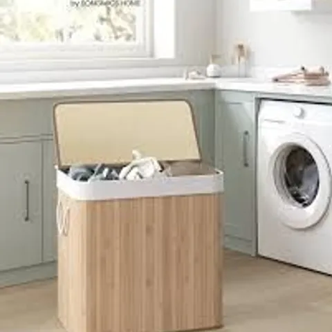 BOXED SONGMICS LAUNDRY BASKET WITH 3 COMPARTMENTS - WOOD COLOUR 