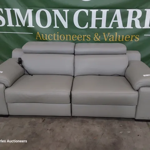 QUALITY ITALIAN DESIGNER RICCARDO POWER RECLINING THREE SEATER SOFA GREY LEATHER