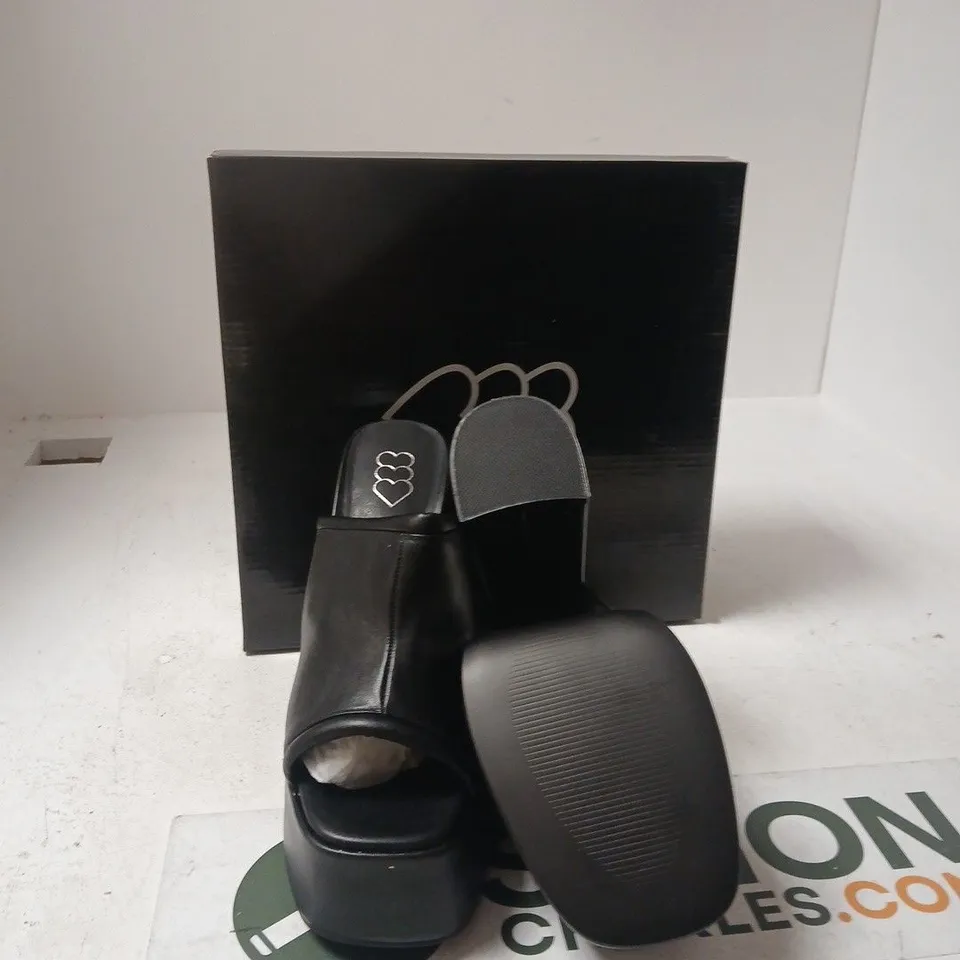 BOXED KOI BLACK LEATHER PLATFORM SANDALS – WOMEN'S HEELS - UK 5