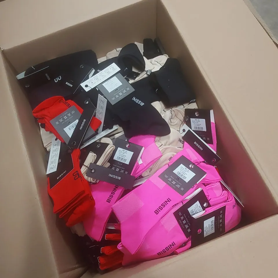 BOX TO CONTAIN A LARGE QUANTITY OF BRAND NEW PAIRS OF PONGO LONDON AND BISSINI CYCLING SOCKS - COLOURS AND SIZES VARY // 1 PAIR PER PACK