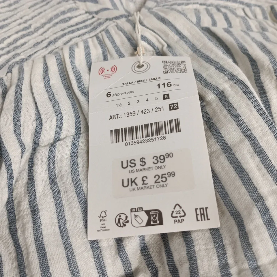 ZARA GIRLS DRESS, STRIPED COTTON WITH PINK EMBROIDERY, UK SIZE 6 (116 CM)