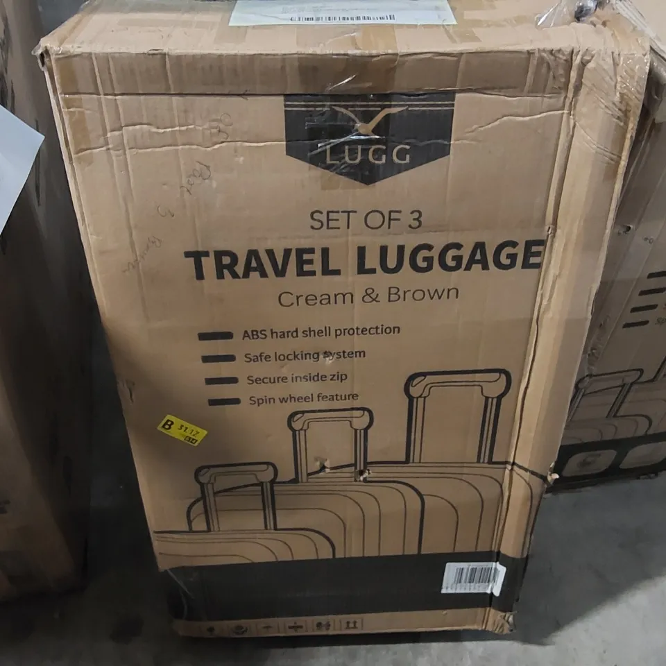 BOXED LUGG SET OF APPROXIMATELY 3 TRAVEL SUITCASES - CREAM & BROWN