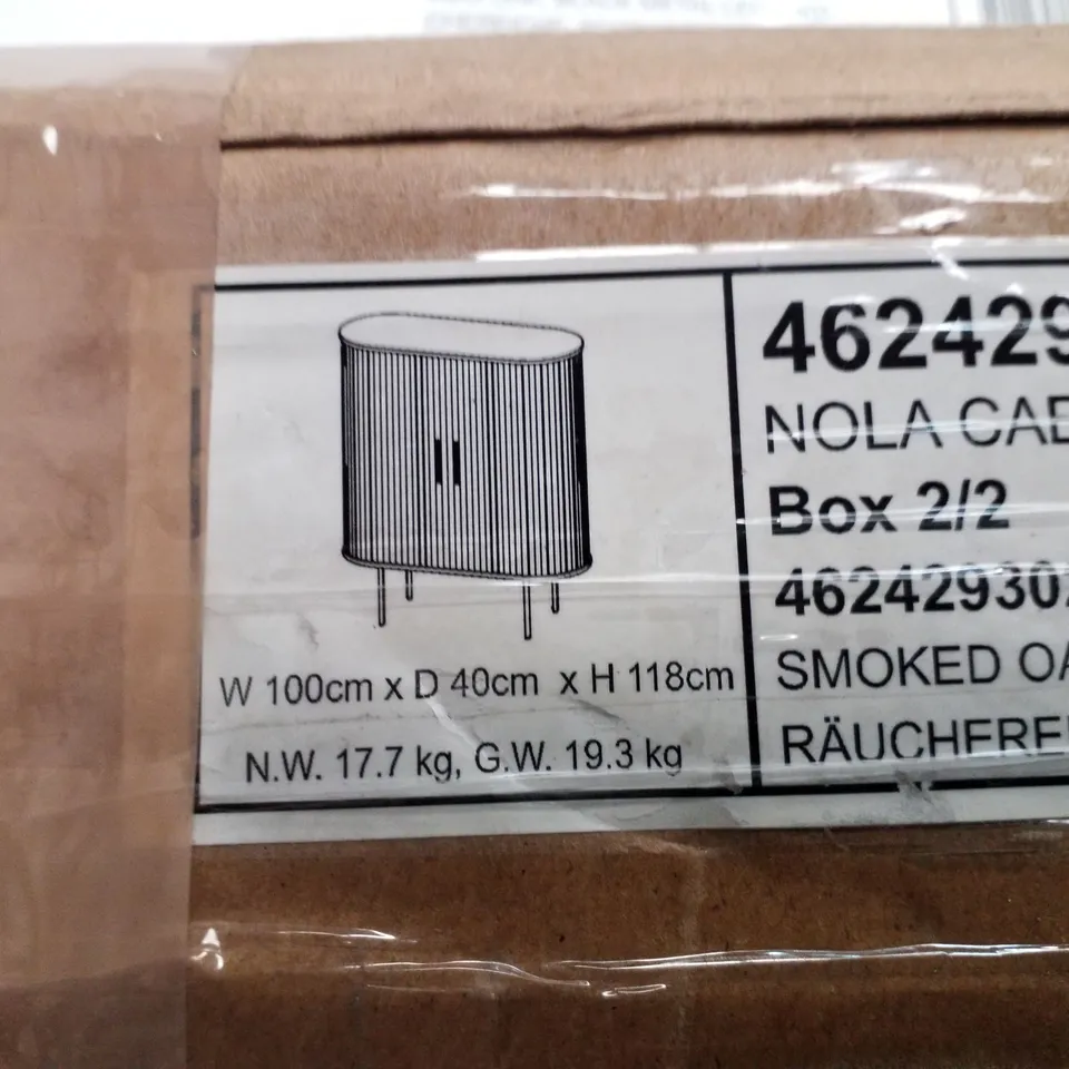 BOXED NOLA CABINET IN SMOKED OAK - 100W×40D×118H CM (2 BOXES)