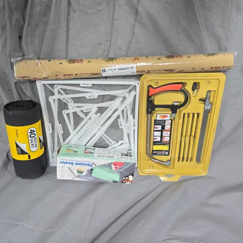 APPROXIMATELY 20 ASSORTED HOUSEHOLD PRODUCTS TO INCLUDE MAGIC SAW, REFUSE SACKS, VACUUM SEALER, ETC - COLLECTION ONLY