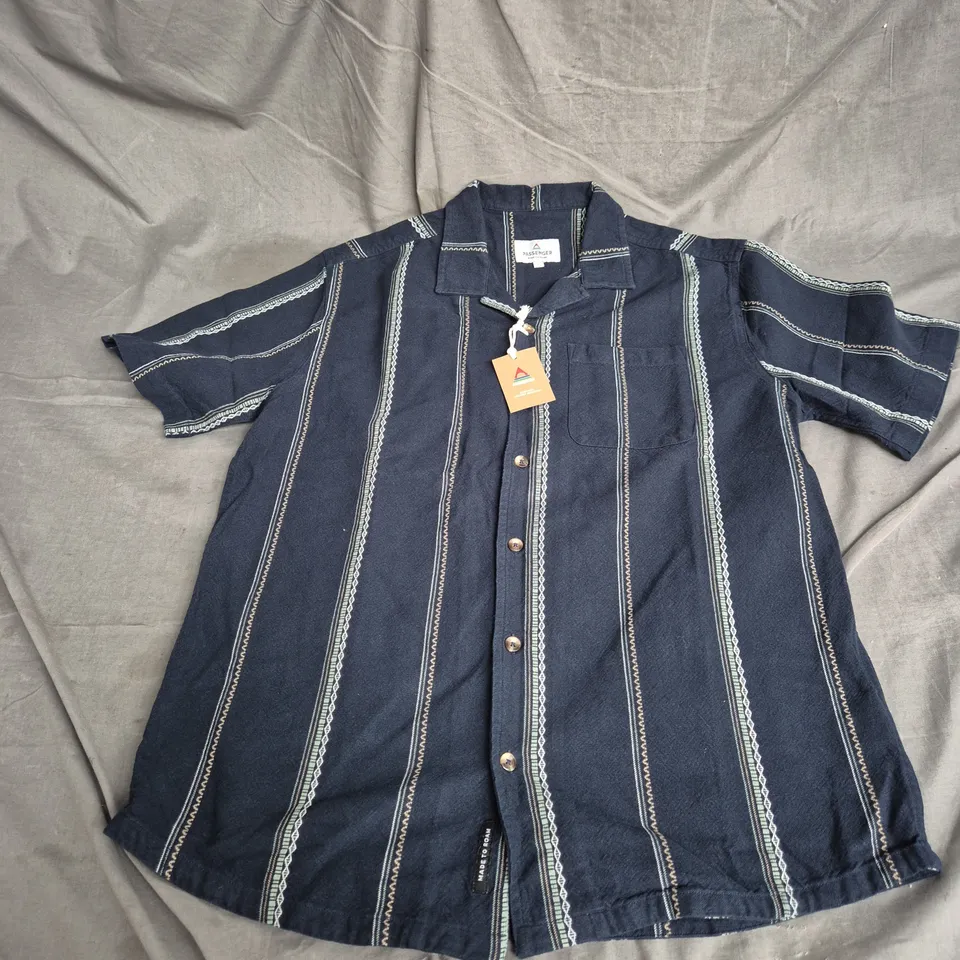 PASSENGER COVE ORGANIC COTTON JACQUARD SHIRTIN DEEP NAVY STRIPE SIZE S