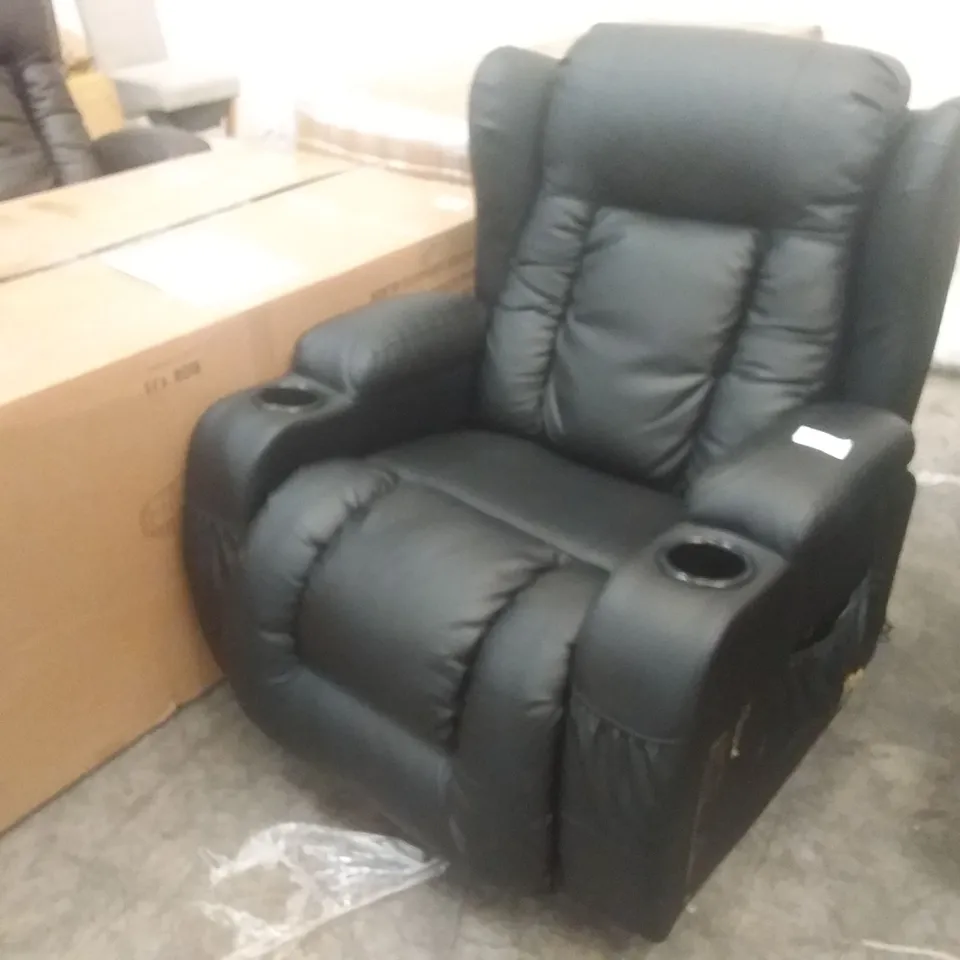 DESIGNER BLACK FAUX LEATHER POWER RECLINING ARMCHAIR 