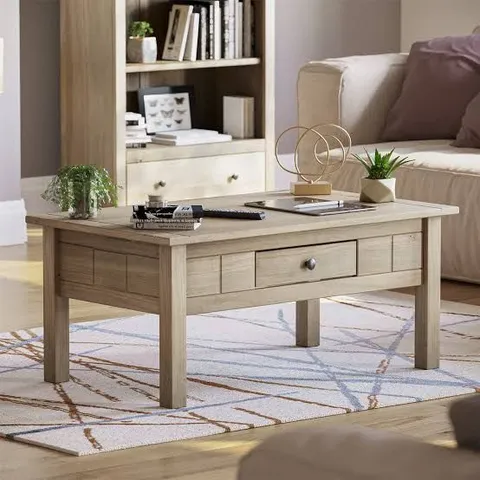 BOXED PANAMA COFFEE TABLE 1 DRAWER NATURAL OAK WAX PINE FURNITURE