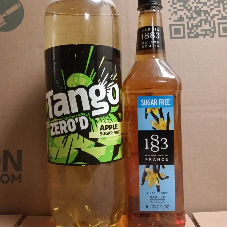 APPROXIMATELY 3 ASSORTED FOOD AND DRINK ITEMS TO INCLUDE TANGO, VANILLA SYRUP, ETC