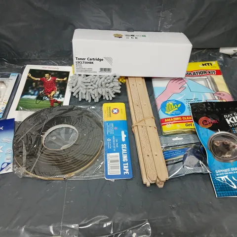 BOX OF APPROXIMATELY 8 ASSORTED ITEMS TO INCLUDE - RAT KILLER, TONAGE CARTRIDGE, AND BLU TACK ETC. 