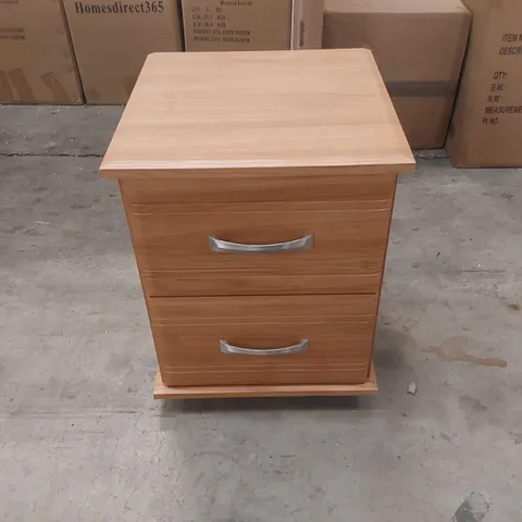 DESIGNER WOODEN 2 DRAWER BEDSIDE TABLE ON WHEELS