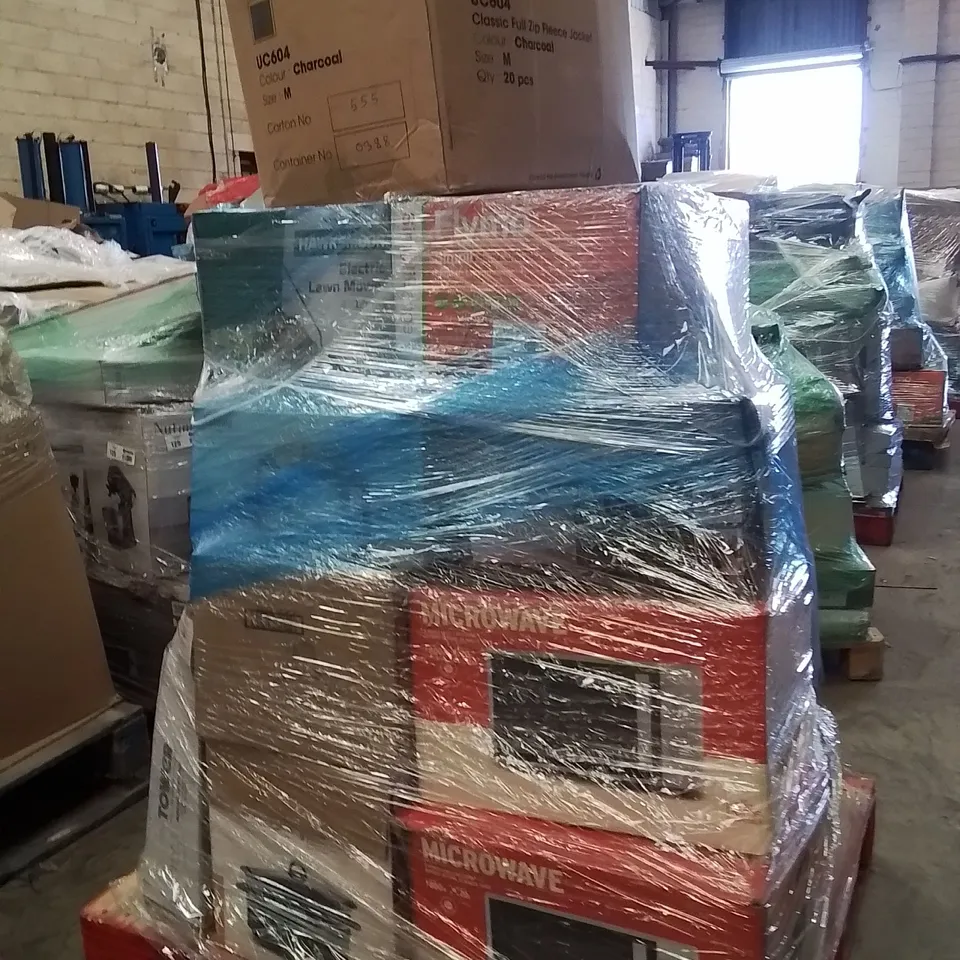 PALLET CONTAINING A LARGE QUANTITY OF ELECTRICAL PRODUCTS TO INCLUDE;MICROWAVE,LAWN MOWER,POOL,SLOW COOKER