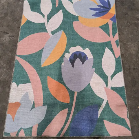 FLORAL PATTERNED RUG – TEAL, PINK AND LILAC PALETTE (RECTANGULAR) (120X170CM)