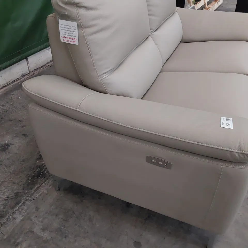 DESIGNER POWER TWO SEATER SOFA BEIGE LEATHER 