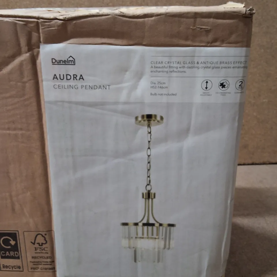 BOXED DUNELM AUDRA CEILING PENDANT – CLEAR