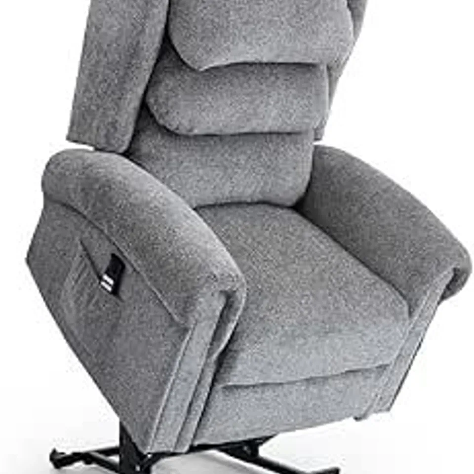 BOXED BELVOIR DUAL RISE FABRIC RECLINER CHAIR - GREY (1 BOX)