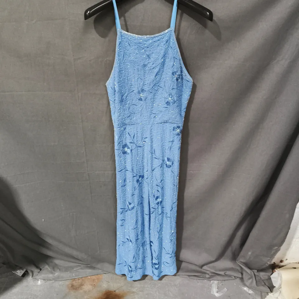 MISS SELFRIDGE WOMEN’S BLUE SEQUIN EMBELLISHED JUMP SUIT – UK 8