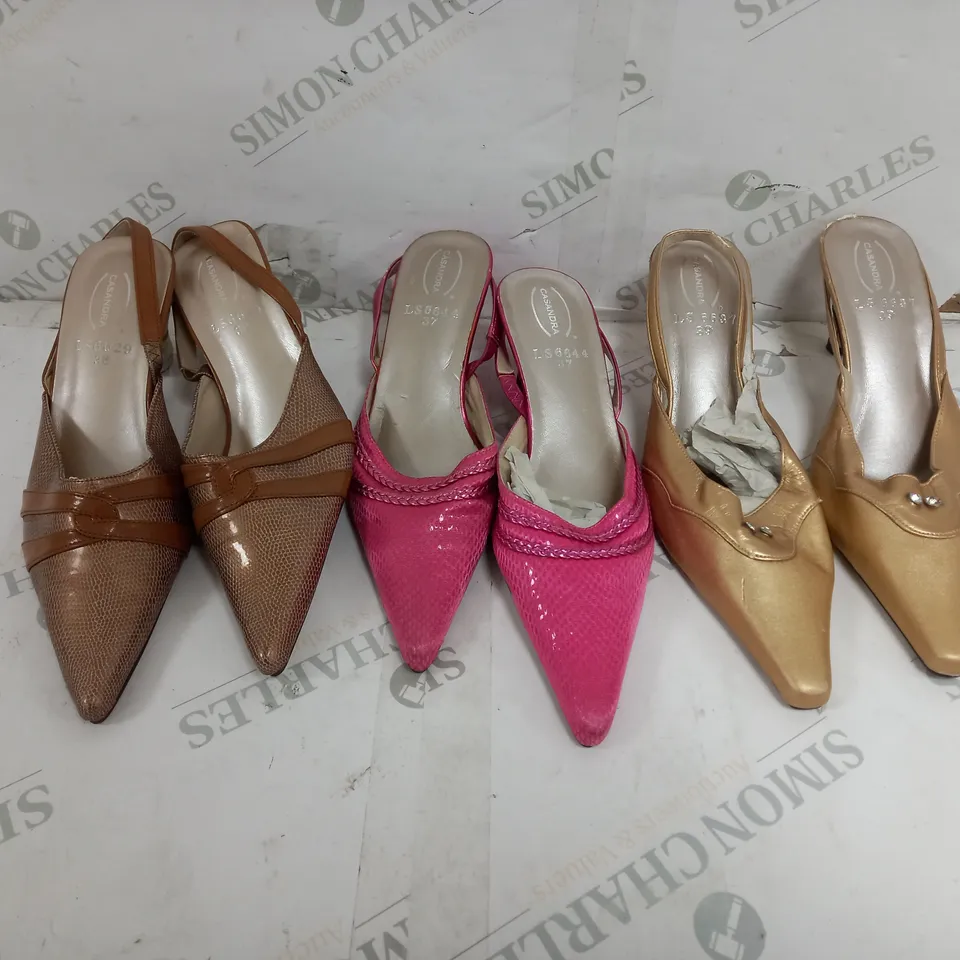 APPROXIMATELY 15 PAIRS OF ASSORTED CASSANDRA SANDALS IN VARIOUS STYLES AND SIZES TO INCLUDE SIZES 37, 38, 39