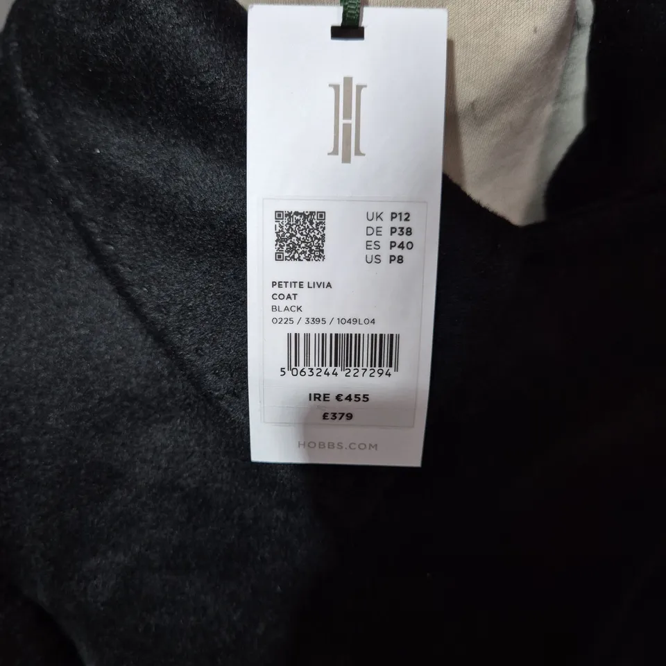 HOBBS PETITE LIVIA COAT – BLACK – UK 12 PETITE