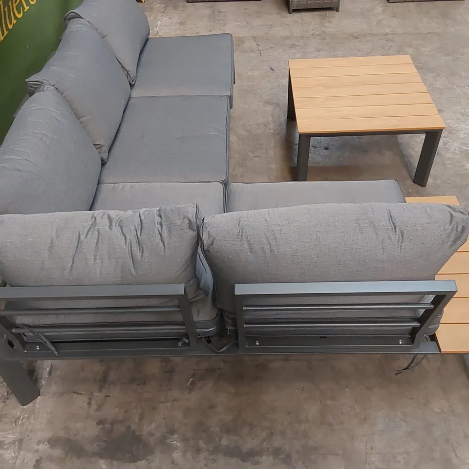 BRAND NEW BOXED DESIGNER CONTEMPORARY CORNER SET IN GREY WITH POLYWOOD CT (1 BOX)