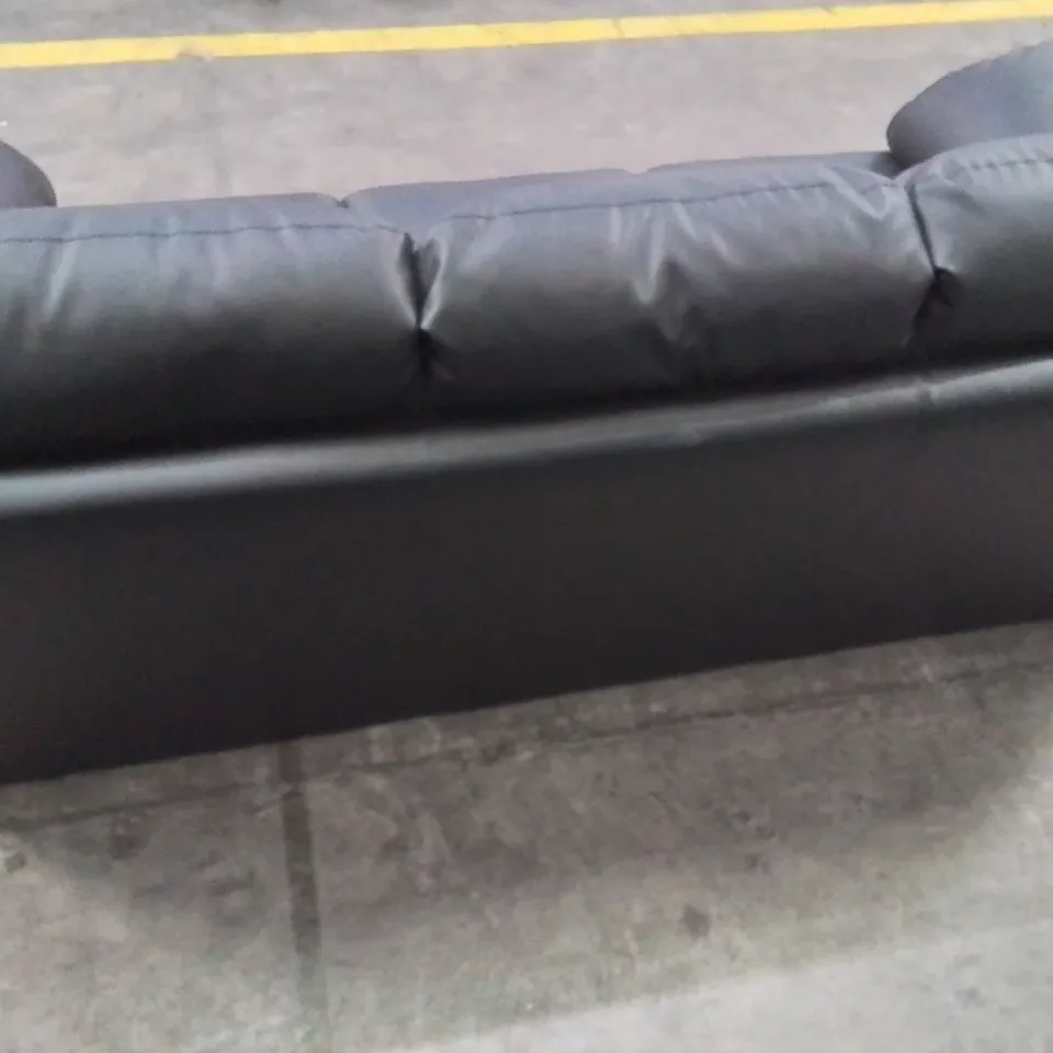 QUALITY DESIGNER CHESTERFIELD LEATHER LOOK 2 SEATER SOFA - BLACK - FSC® CERTIFIED