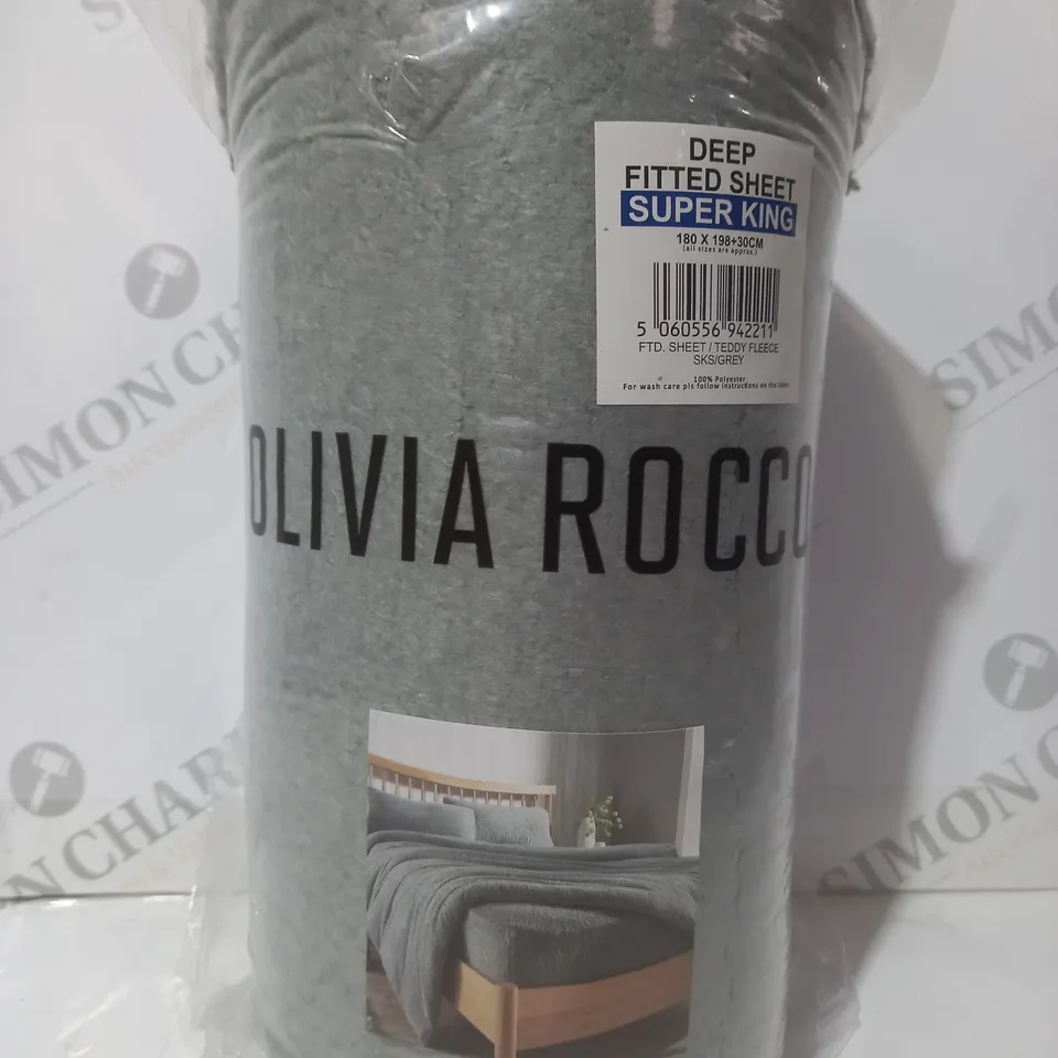 OLIVIA ROCCO DEEP FITTED SHEET IN GREY - SUPER KING SIZE