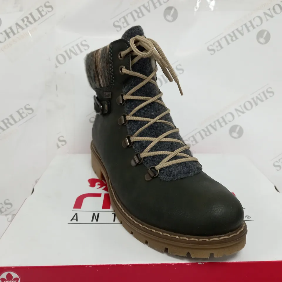 BOXED RIEKER LINING HIKING BOOTS, GREEN/MULTI COLOURED - UK SIZE 6