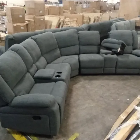 QUALITY DESIGNER MANUAL RECLINING FABRIC CORNER SOFA WITH CUPHOLDERS