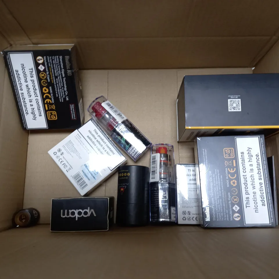 BOX OF APPROXIMATELY 10 ASSORTED E-CIG PRODUCTS TO INCLUDE ASPIRE, OXVA, SMOK ETC
