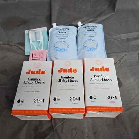 APPROXIMATELY 6 ASSORTED HEALTH & BEAUTY PRODUCTS TO INCLUDE JUDE LINERS, HAND SOAP, AND BABY BRUSH DUO ETC.