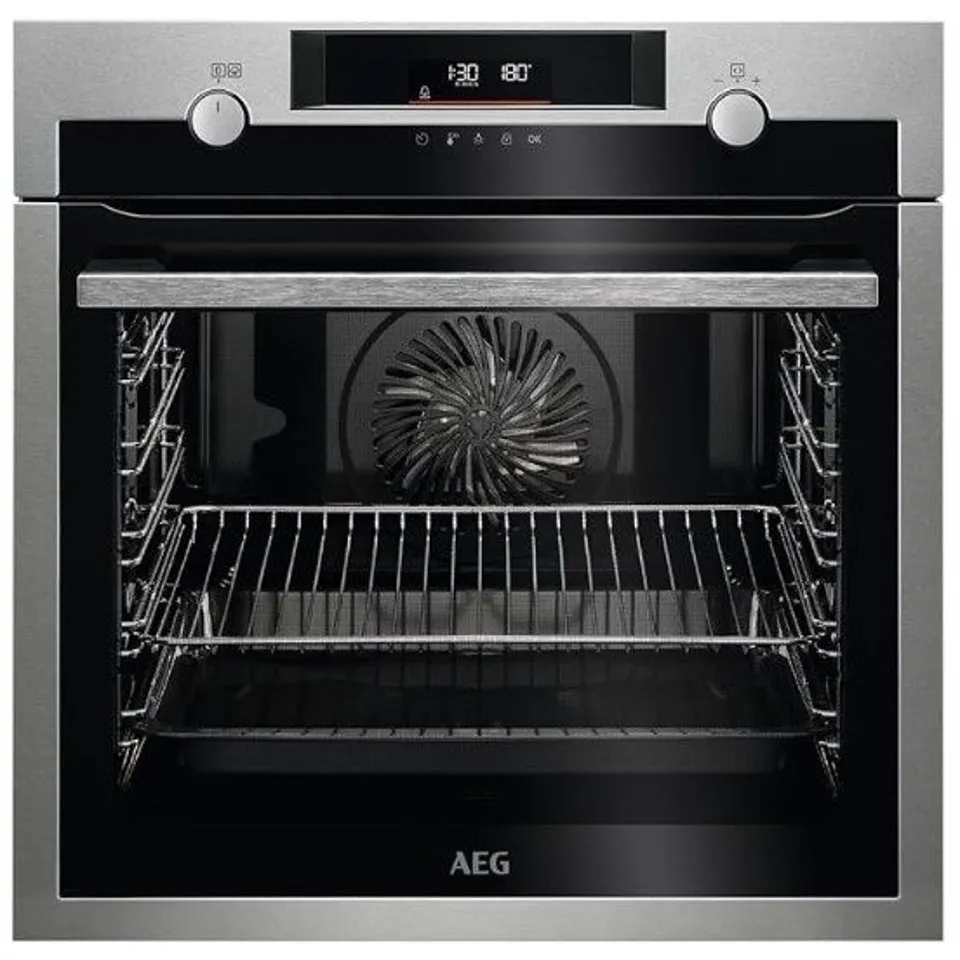 AEG 6000 STEAM OVEN BPS555060M, BUILT IN ELECTRIC SINGLE OVEN, 71L CAPACITY, PYROLYTIC SELF CLEAN, MULTILEVEL COOKING, ANTIFINGERPRINT COATING, LED DISPLAY, CHILD LOCK, STAINLESS STEEL