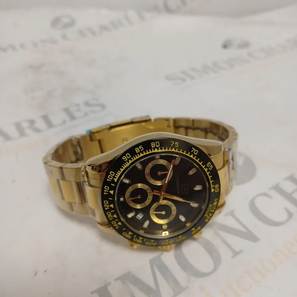 MENS ZIHLMANN & CO Z400 WATCH – CHRONOGRAPH MOVEMENT – GOLD COLOUR STAINLESS STEEL STRAP – BLACK DIAL – 3ATM WATER RESISTANT