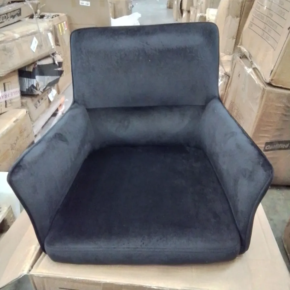 A BOXED PAIR OF BLACK VELVET UPHOLSTERED DINING CHAIRS