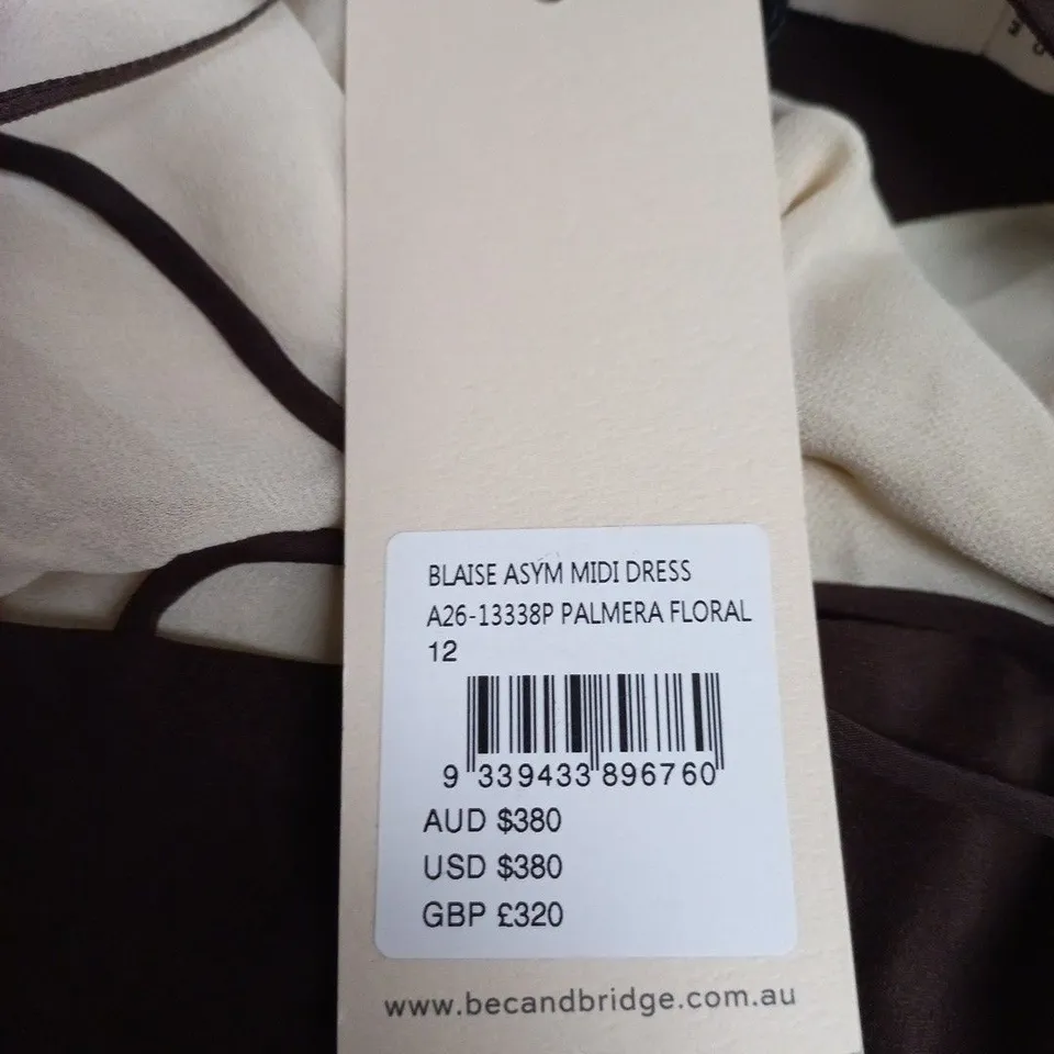 BEC + BRIDGE BLASE ASYM MIDI DRESS – PALMERA FLORAL, UK 12