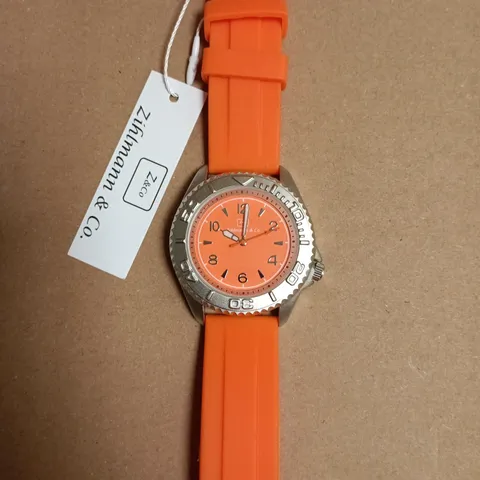 BOXED ZIHLMANN & CO. STAINLESS STEEL WATCH WITH ORANGE SILICONE STRAP