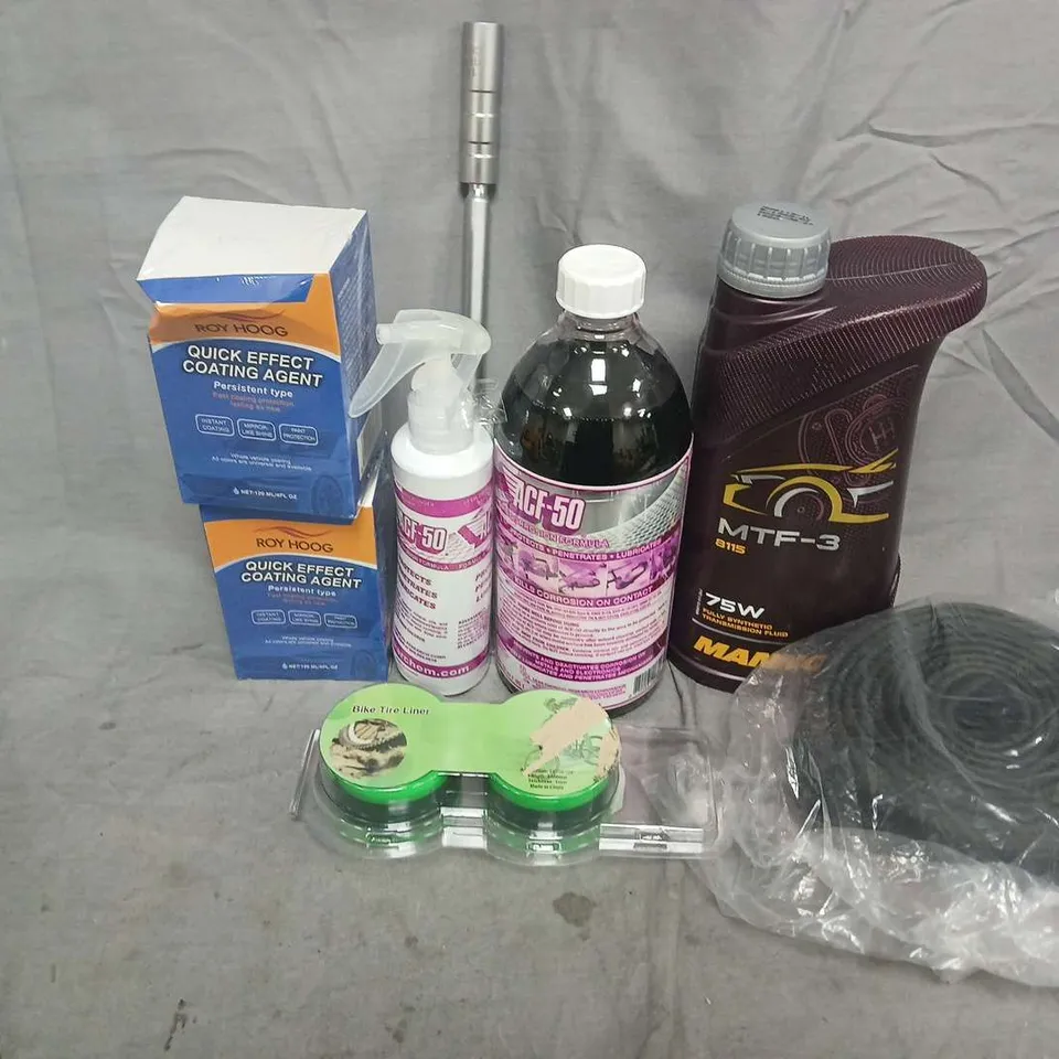 APPROXIMATELY 10 ASSORTED VEHICLE PARTS & ACCESSORIES TO INCLUDE BIKE TIRE LINER, MANNOL MTF-3 FLUID, ACF-50, ETC - COLLECTION ONLY