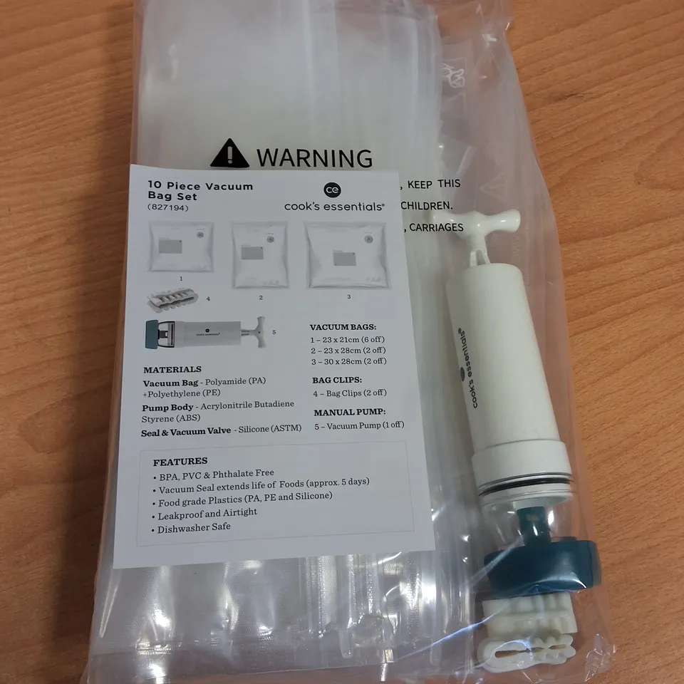 LOT OF 24 10-PIECE BOXES OF COOKS'S ESSENTIALS VACUUM BAG SETS