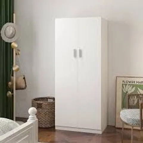 BOXED WARDROBE ARMOIRE CLOSET HANGING STORAGE CABINET 2 DOORS WITH SHELF - WHITE (2 BOXES)