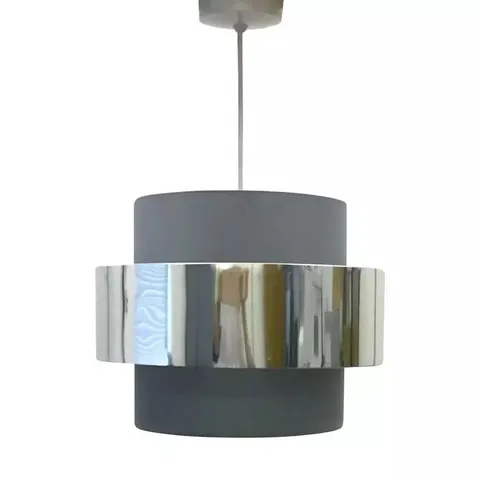 BOXED FIRST CHOICE JUPITER 2 TIER FABRIC PENDANT SHADE SILVER GREY 22CM H X 30CM W X 30CM D (1 BOX)