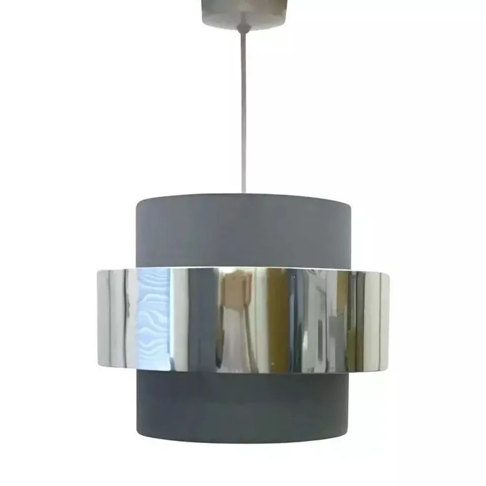 BOXED FIRST CHOICE JUPITER 2 TIER FABRIC PENDANT SHADE SILVER GREY 22CM H X 30CM W X 30CM D (1 BOX)