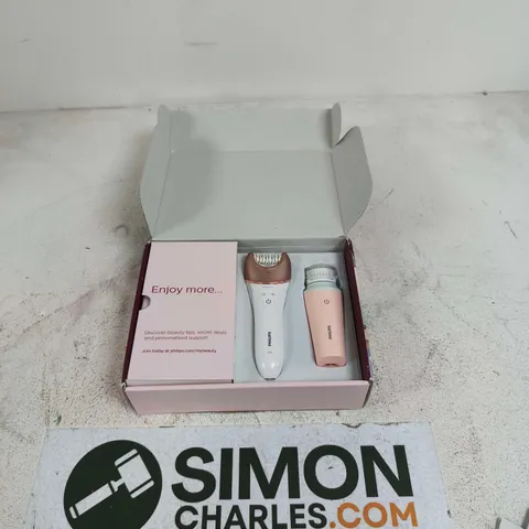 PHILIPS SATINELLE PRESTIGE EPILATOR WITH FACIAL CLEANSING BRUSH – LUXURY EDITION, WHITE & PINK