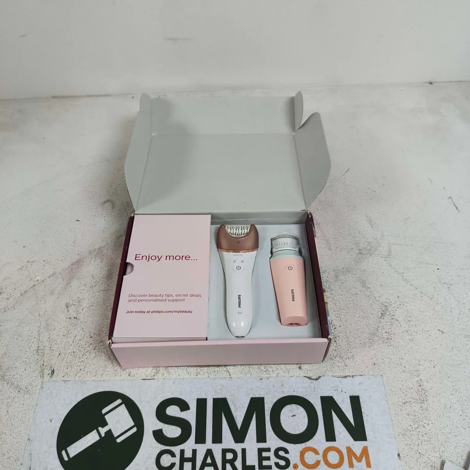 PHILIPS SATINELLE PRESTIGE EPILATOR WITH FACIAL CLEANSING BRUSH – LUXURY EDITION, WHITE & PINK