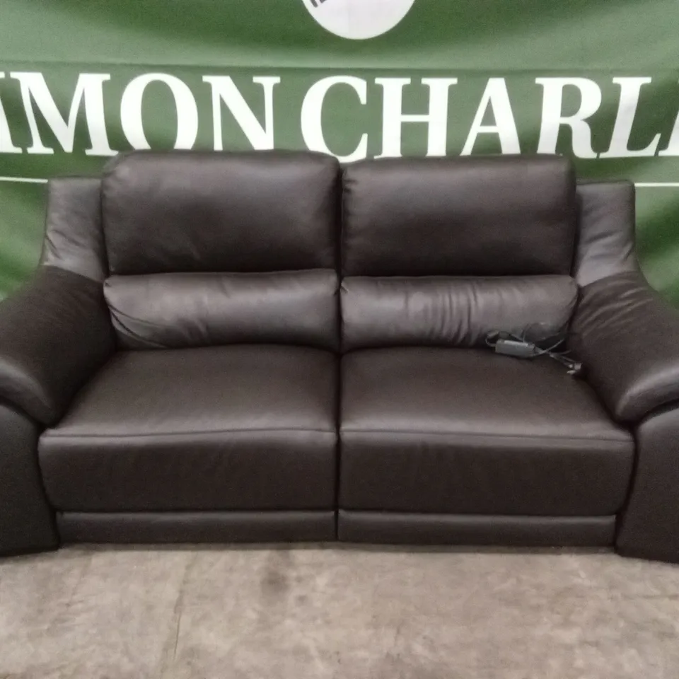 QUALITY DESIGNER ITALIAN MADE DEGANO 3 SEATER ELECTRIC RECLINER SOFA - DARK BROWN LEATHER