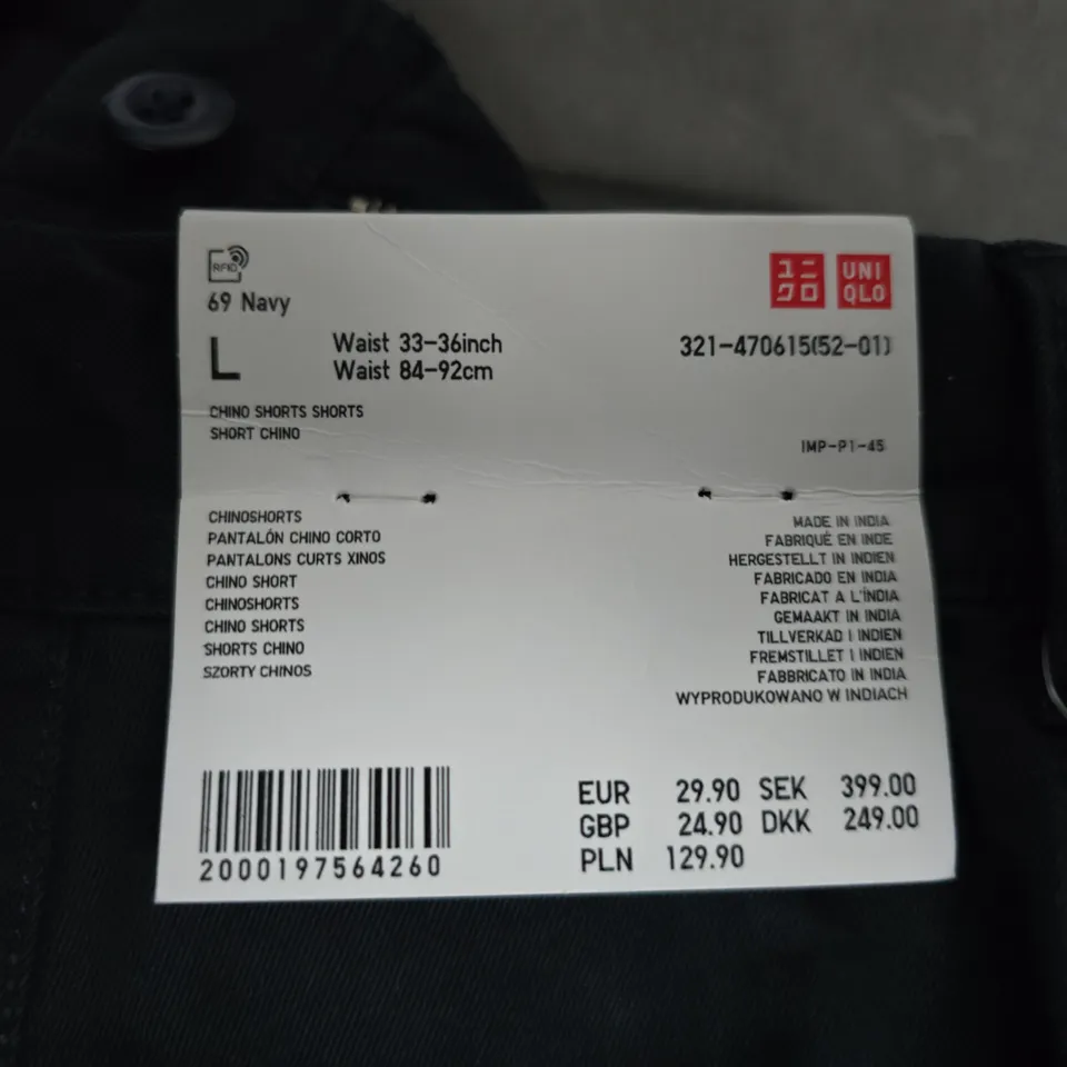 UNIQLO NAVY CHINO SHORTS, MEN’S, SIZE L UK34, WAIST 33–36IN / 84–92CM