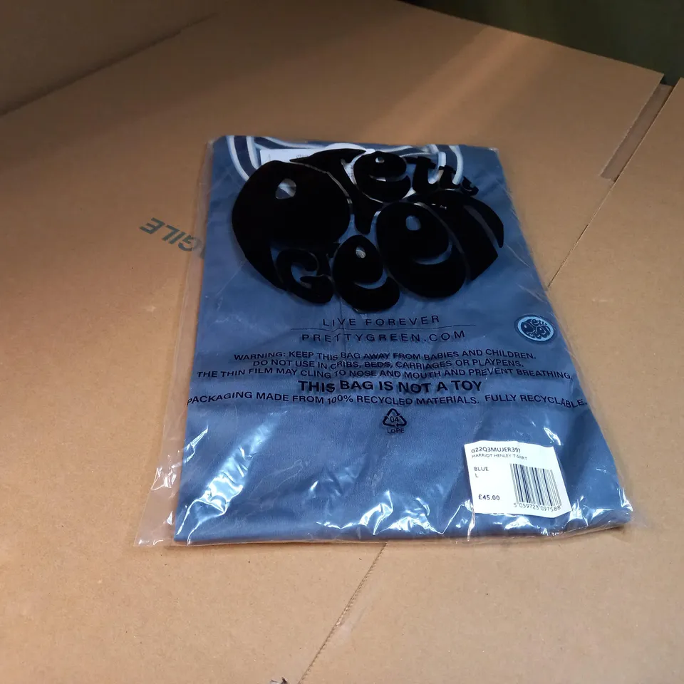 PACKAGED PRETTYGREEN BLUE MARRIOT HENLEY T-SHIRT - LARGE