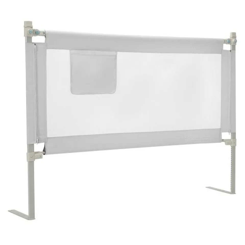 BOXED COSTWAY 145CM HEIGHT ADJUSTABLE BED RAIL WITH STORAGE POCKET AND SAFETY LOCK - GREY (1 BOX)