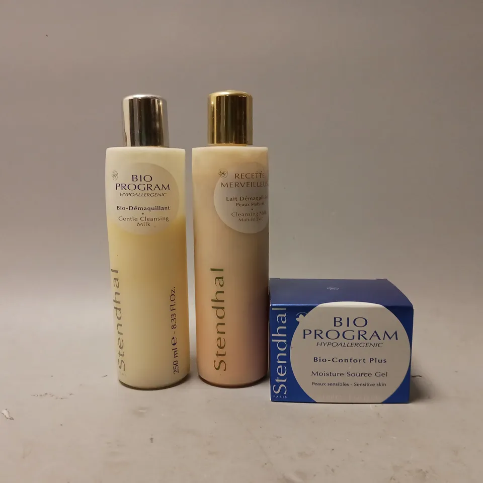 3 ASSORTED STENDHAL BEAUTY PRODUCTS TO INCLUDE CLEANSING MILK, MOISTURE SOURCE GEL 