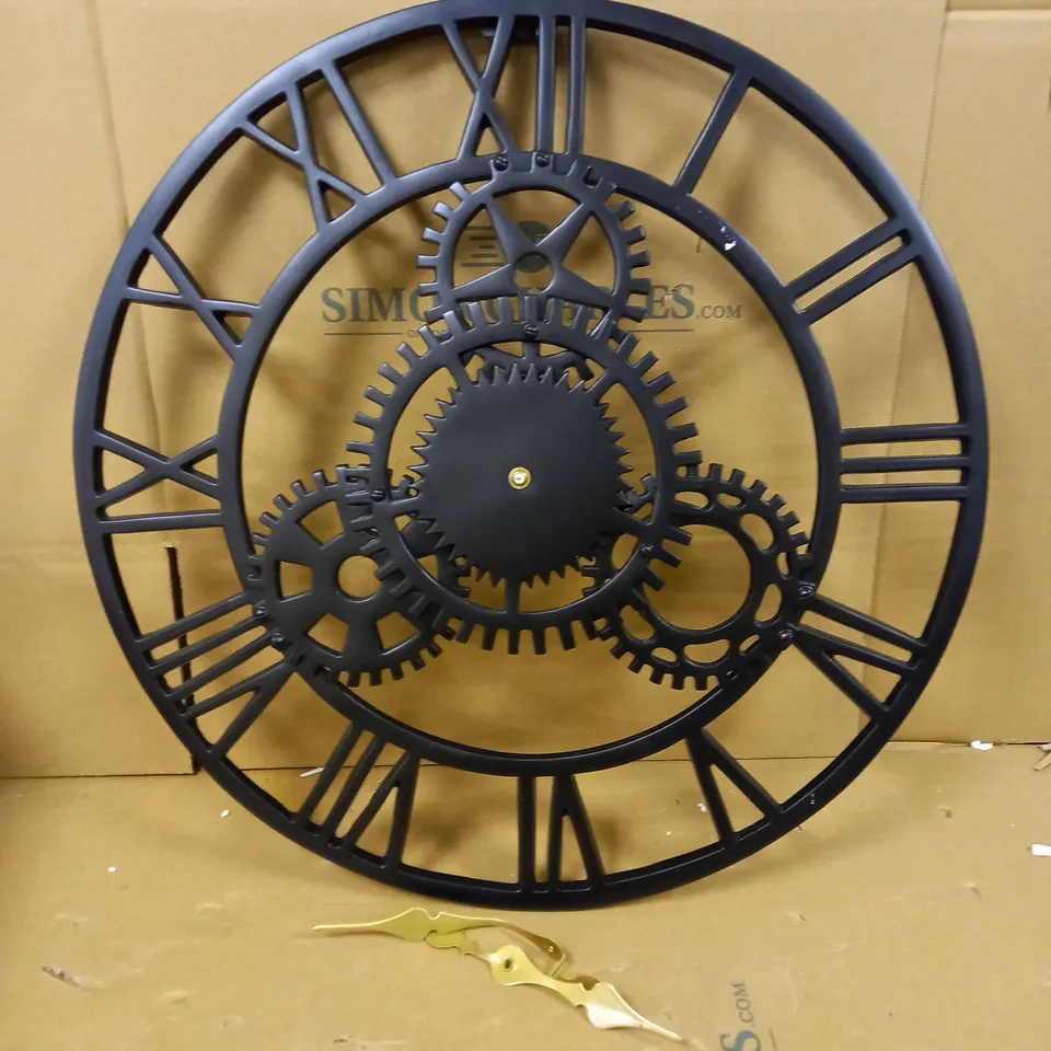 LARGE BLACK METAL WALL CLOCK, BATTERY POWERED