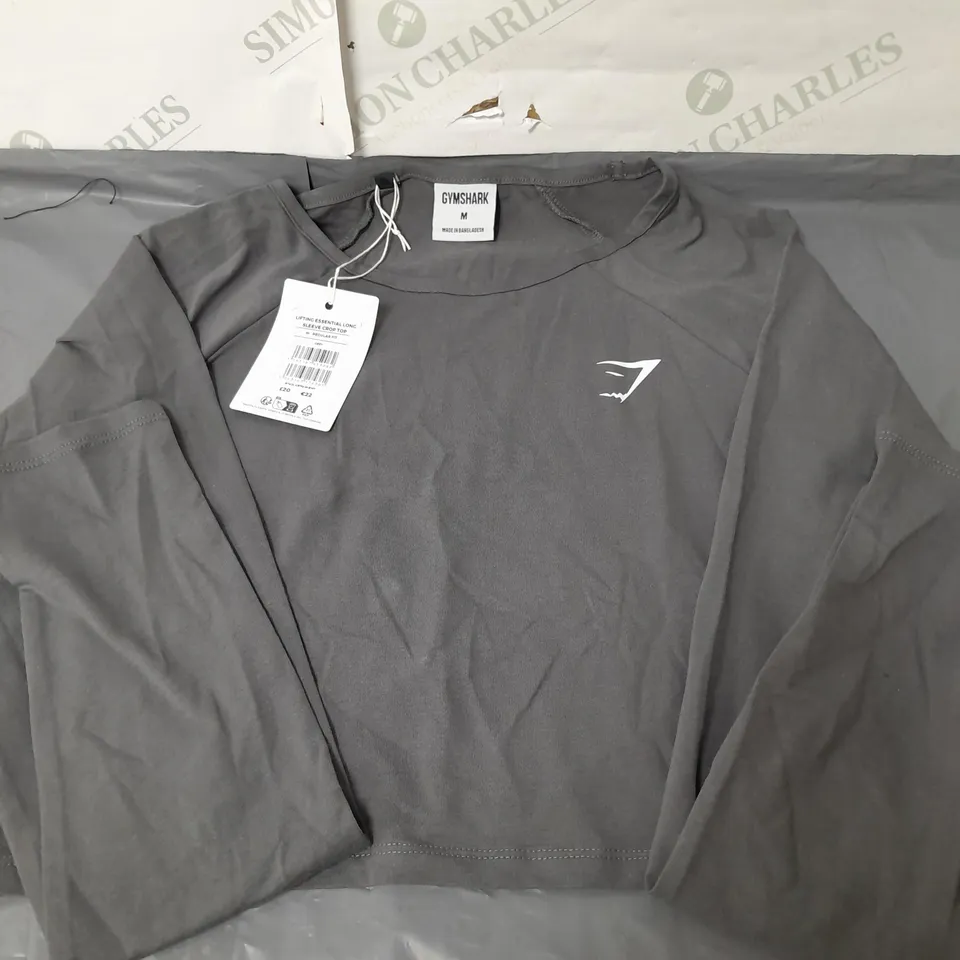 GYMSHARK LADIES GREY LIFTING ESSENTIAL LONG SLEEVE CROP TOP SIZE M