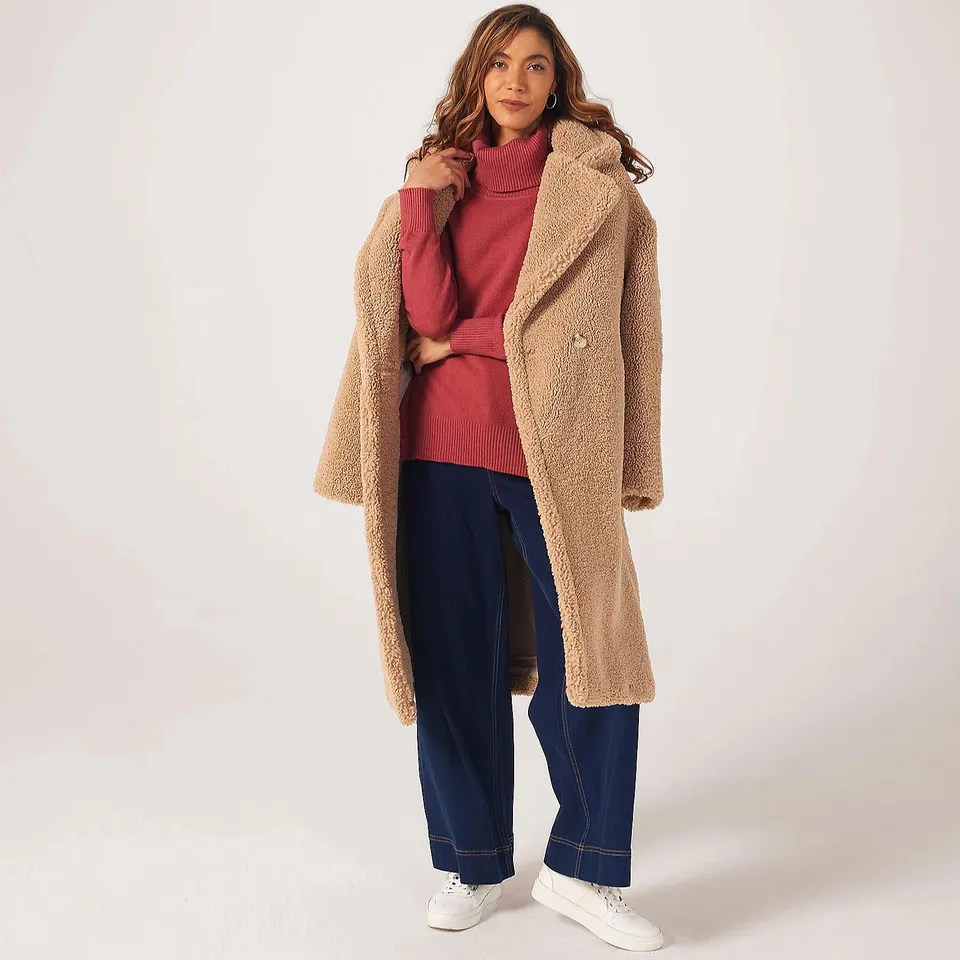 RINO & PELLE ELICIA DOUBLE BREASTED TEDDY COAT SIZE 36