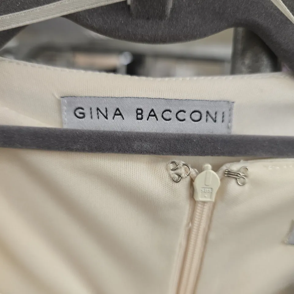 GINA BACCONI CREAM DRESS WITH BLACK LACE TRIM – BACK ZIP, WOMEN'S FORMAL WEAR